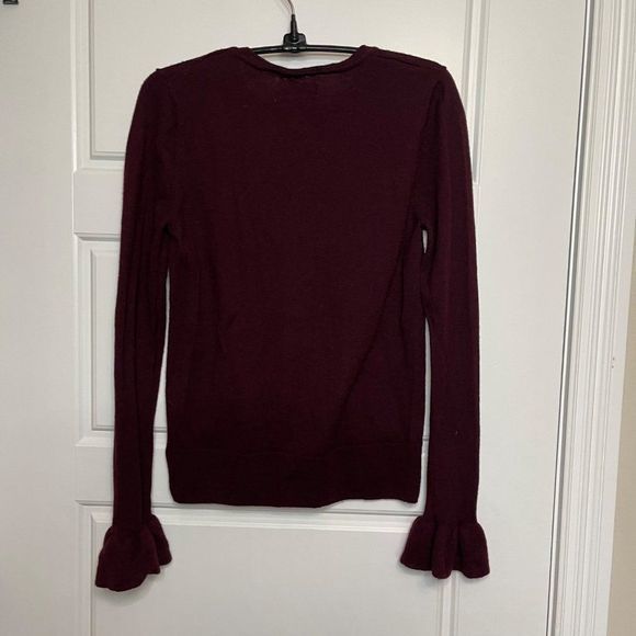 Nanette Lepore Women's Burgundy 100% Extra Fine Merino Wool Sweater Ruffle Sz M - Picture 2 of 9